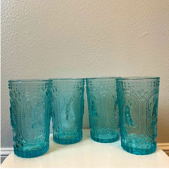 Easter Bunny Embossed Hobnail Victorian Heavy Drinking Glasses Set 4 Blue New - Picture 12 of 16